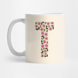 Floral Monogram Letter T Mug